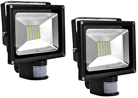 Greenmigo 2pcs 30W LED SMD Strahler Fluter Außen Flutlicht Strahler mit PIR Bewegungsmelder Fluter Wasserdicht IP65 Aluminiumkörper Schwarz Warmweiß AC 85 ~ 265V