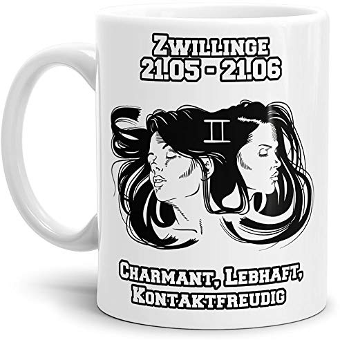 Sternzeichen-Tasse Zwillinge - Weiss - Geburtstag/Astronomie/Sternen-bilder/mit Spruch/Witzig/Kaffeetasse/Mug/Cup - Qualität Made in Germany