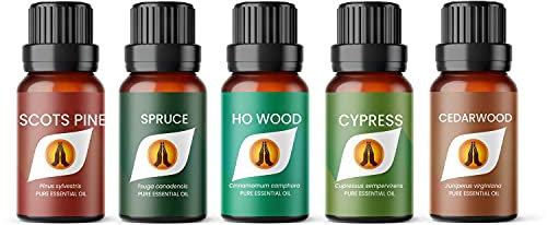 Woodland Essential Oil Set | Scots Pine, Ho Wood, Cedarwood, Spruce, Cypress 5 x 10ml | for Diffusers for Home, Aromatherapy, Gift for Him/Her, Candle Making, Soaps, Wax Melts etc