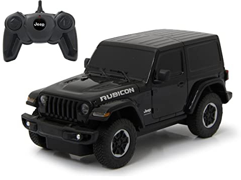 JAMARA 405196 Jeep Wrangler JL 1:24 2,4 GHz-officiellt licenserad, 1 timmes restid vid ca 9 km/h, perfekt återbildade detaljer, högkvalitativt utförande, svart, en storlek