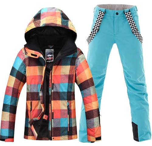 HOTIAN Women's 2 Piece Ski Jackets and Pants Set Skisuit Colorful Waterproof Windproof Insulated Snowsuit Snowboarding Coat