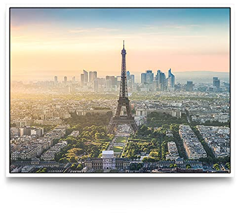 Wandbild Skyline Paris Eifelturm Sunset - 200cm x 150cm Leinwand auf 2cm Keilrahmen mit Schattenfugenrahmen weiß