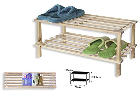 HERSIG - Banco Zapatero Madera | Zapatero Entrada Recibidor 2 Alturas - 74 x 26 x 29,5 cm - Color Natural