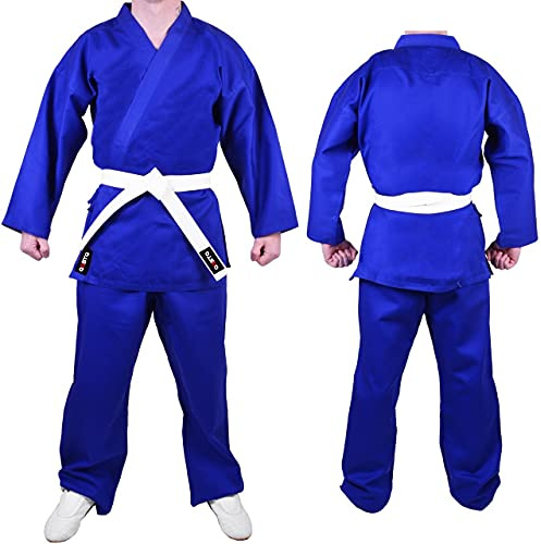 Aasta Karate Gi Suit Uniform Martial Arts Kit with white belt Polyester Cotton Blend, Light Weight, Judo Taekwondo karate suits for Kids (Blue, 000/110)