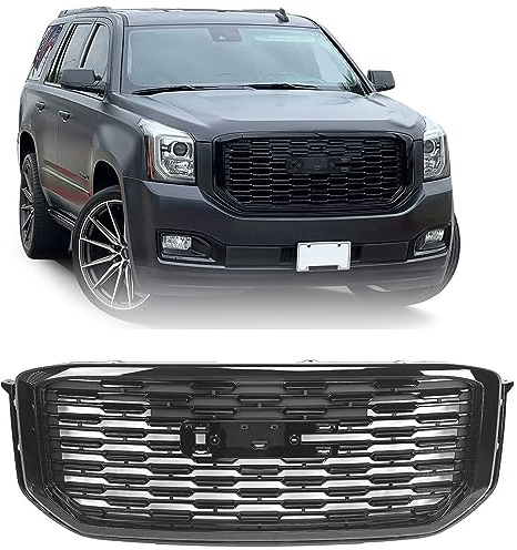 FIONE Front Bumper Grille Grill Compatible with GMC Yukon/Yukon XL 2015-2020 Replacement Glossy Black Denali Style GM1200702 84119634 84722260
