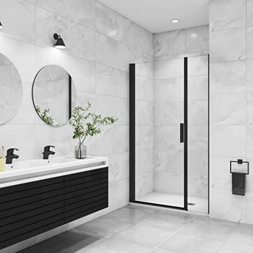 AICA porte de douche pivotante 110x200cm avec un élément fixe Porte de douche noire Hauteur 200cm en 8mm verre anticalcaire
