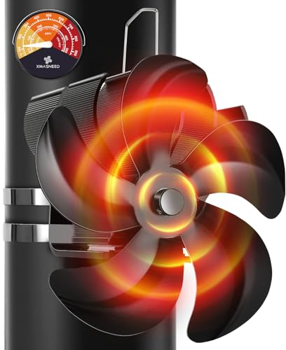 Xmasneed Stove Fan, Log Burner Fan With Thermometer, 5 Blades Flue Pipe Fireplace Fans, Eco-Friendly Heat Powered Wood Burner Fans, Silent for Home Wood Burning/Log Burner/Fireplaces