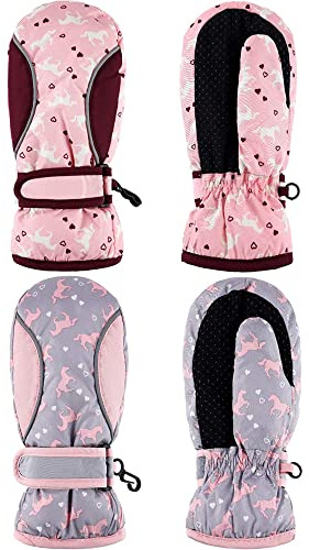 Boyiee 2 Paar Kinder Skihandschuhe Handschuhe wasserdichte Warme Schneehandschuhe für Outdoor Winter (Pferde Stil, 5-8 Jahre)