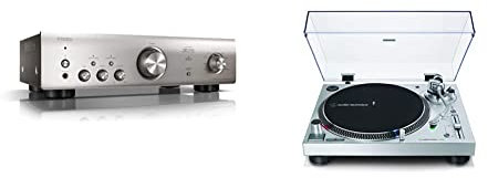 Denon PMA-600NE Amplificatore integrato, Silver & Audio-Technica AT-LP120X Giradischi a Trasmissione Diretta, Argento, Analogico e USB