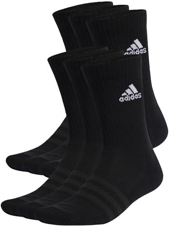 adidas Mixte Cushioned Sportswear Crew Socks 6 Pairs, Black / White, 6.5-8