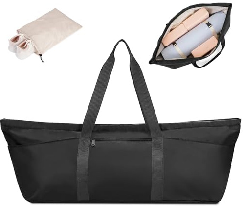 Large Yoga Mat Bag with Shoes Compartment and Wet Pocket Ladies Pilates Gym Tote Bag with Yoga Mat Holder Strap for Women Men Workout Carrier Stuff Accessories, Black