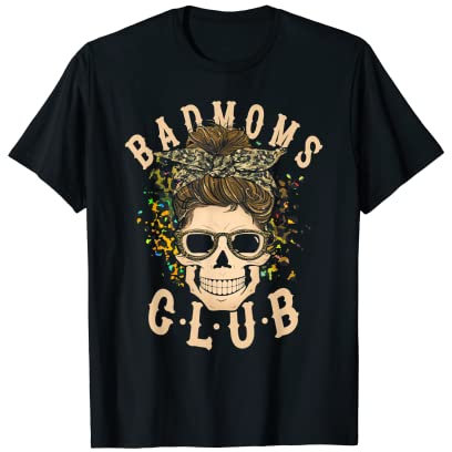 Messy Hair Bun Bandana Totenkopf Leopard Mother Bad Mom Club T-Shirt