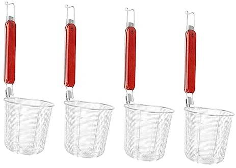 Angoily 4piezas Colador De Inoxidable Mango De Madera Herramienta De Cocina Para Escurrir Pasta y Verduras Diseño Ergonómico y Aislante Del