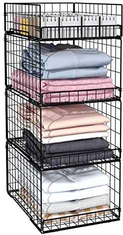Schrank-Organizer und Aufbewahrungsregale für Kleidung, 4 Etagen, stapelbar, für Kleidung, Pullover, Jeans, schmal, faltbar, stabiles Metallsystem, Organizer, Regal