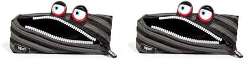 ZIPIT Wildlings Federmäppchen für Jungen | Großes Mäppchen für die Schule | Monster Etui für Kinder | Federmappe Schwarz (Packung mit 2)