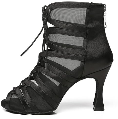 AOQUNFS Tanzstiefel Damen Latein Schnüren Tanzschuhe Damen Tanz Stiefel Stöckelabsatz für Salsa Tango Bachata Ballsaal Leistung,L444-Schwarz-6,EU36