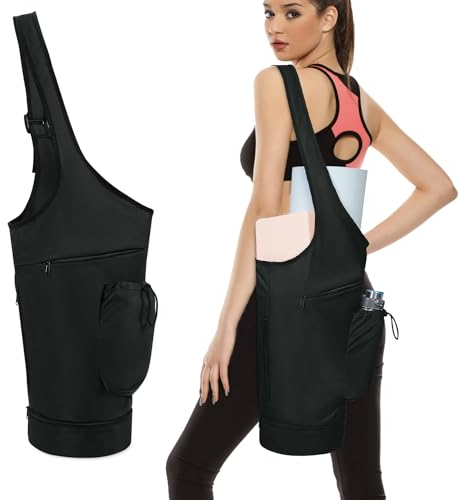 sportsnew Yogatasche mit Grosser Öffnung Yogamatte Tasche mit Nassfach und Flaschentasche Damen Verstellbarer Schultergurt Yoga Tasche für Pilates, Schwarz (Patent Angemeldet)
