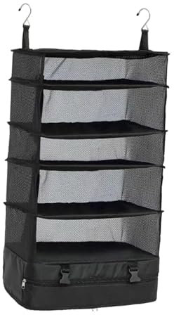 predolo Hängende Packwürfel Regale, Organizer Tasche, Vielseitig Einsetzbar, Zum Aufhängen von Kleidung, Reise Organizer, Platzsparend für Den Heimgebrauch, H, Schwarz, Fünfter Stock