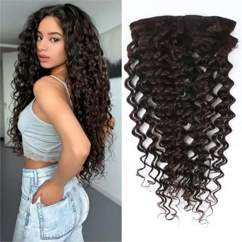 Unipearl Deep Curly Clip in Extensions Echthaar，35cm 14 Zoll 8PCS 100g #2 Braun Haarverlängerung für Frauen Water Wave Remy Hair Extensions Clip in