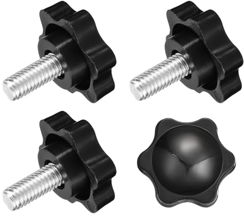 QUARKZMAN 4Pcs Tornillo de Sujeción, Pomo en Forma de Estrella Hexagonal de 1/4-20 x 0.55 con Agarres de Plástico, Tornillo de Apriete Manual para Base de Sombrilla, Diámetro de 32mm
