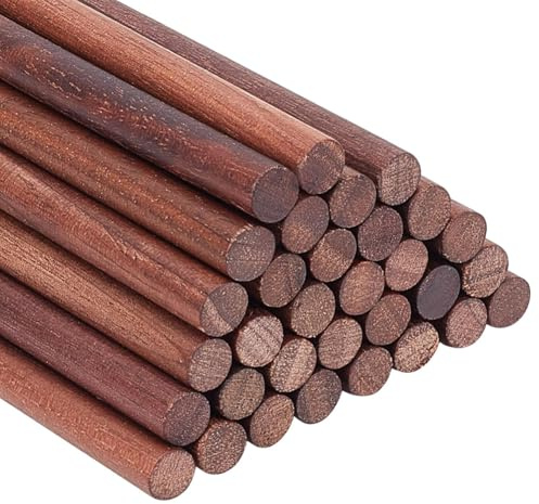 OLYCRAFT 30 Pcs Walnut Dowel Rods 15cm Long Walnut Wood Sticks 8mm Unfinished Round Sticks Wooden Carving Blocks for Building Model Material DIY Craft Supplies - Coconut Brown