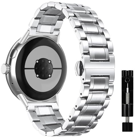 MiKoyi Armband Kompatibel mit Google Pixel Watch 4 45 mm / 3, Ersatzbänd Edelstahl Metall Armband Uhrenarmband Wasserdicht Verschleißfest Band für Google Pixel Watch 3 45 mm / 4, Silber