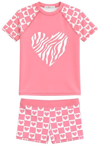 weVSwe Costume da Bagno per Ragazze 2 Pezzi Rashguard per Bambini Costumi da Bagno a Maniche Corte UPF 50+ Protezione Maglietta e Pantaloncini 2 Anni