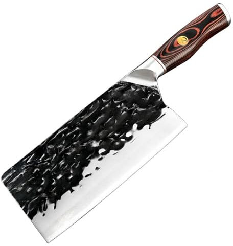 Couteaux à couperet 5Cr15Mov Couteau en acier inoxydable forgé Couteau de cuisine de boucher de chef Manche en bois Hacher la viande Légumes
