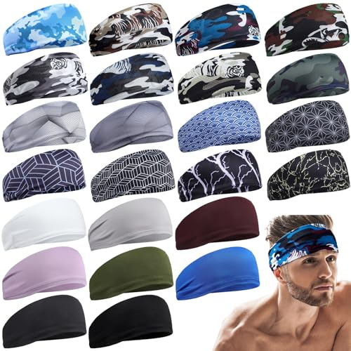 Chuarry 24 Pcs Sports Headbands for Men Women Sweatbands Non Slip Moisture Wicking Headband for Running Hiking Cycling Yoga(Classic)