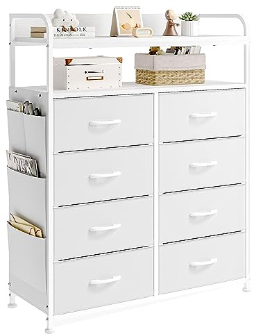 Mintnook Kommode Schlafzimmer, großer Stauraum für Wohnzimmer & Flur, Weiß | zeitsparende Montage，Flur Schrank，Metallgestell ，Holzregalen，Aufbewahrungskommode，Wohnzimmer，Einfache,