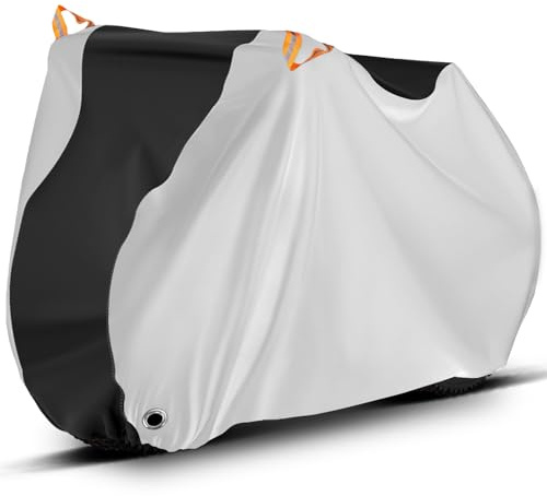 Bike Cover, Outdoor Waterproof Bicycle Cover for Rain /Sun /Dust /Wind Protection, Bicycle Accessories with Lock Hole and Storage Bag, Suitable for Mountain Road E-Bikes, Black/Silver (Fits 1-2 Bikes)