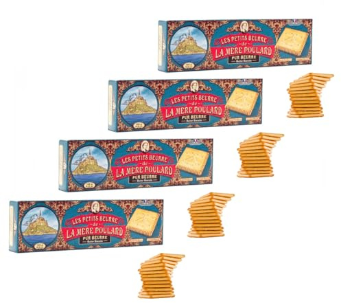 La Mère Poulard® | Biscuits Pur Beurre | Biscuits Beurre Traditionnels Carrés | Frollini au Beurre - 4 x 145 Gr