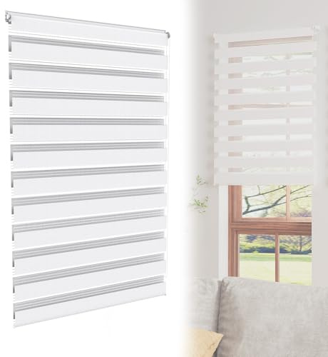 YRHome Weiß Doppelrollo Klemmfix ohne Bohren B70 x H120 cm Klemmrollo Zebrarollo Fensterrollo Seitenzugrollo für Fenster & Türen mit Seitenzug Sonnenschutz UV-Schutz Privatschutz lichtdurchlässig
