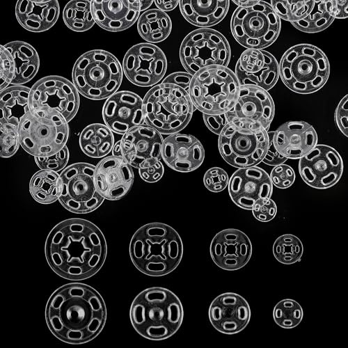 Druckknöpfe Transparent Kunststoff Druckknopf 160 Paare Druckknöpfe zum Annähen Transparent Knopf Runde Unsichtbare Annähen Druckknopf für Kleidung DIY Handwek Hemden Hosen 7mm/10mm/13mm/15mm