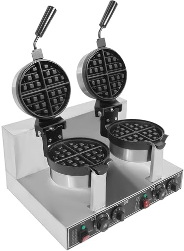 BESTXH Gofrera Comercial, Gofrera con 2 Placas Antiadherentes Independientes, Gofrera Doble Redonda De 2400 W, Gofrera para Restaurantes, Hoteles Y Desayunos,A