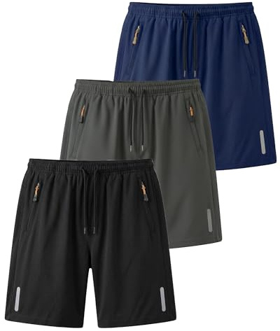 LINESURE Boys Athletic Shorts 3-Pack, Kids Lightweight Quick Dry Shorts with Zipper Pockets for Basketball, Soccer
