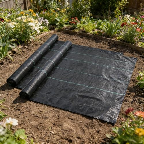 RCYONGQ Telo Pacciamatura Stabilizzazione Ai Raggi UV, Permeabile all'Acqua Telo per Pacciamatura Barriere Contro Le Erbe Infestanti per Patio, Aiuole, Erba Artificiale, Prato, Vialetto(0.8x5m)