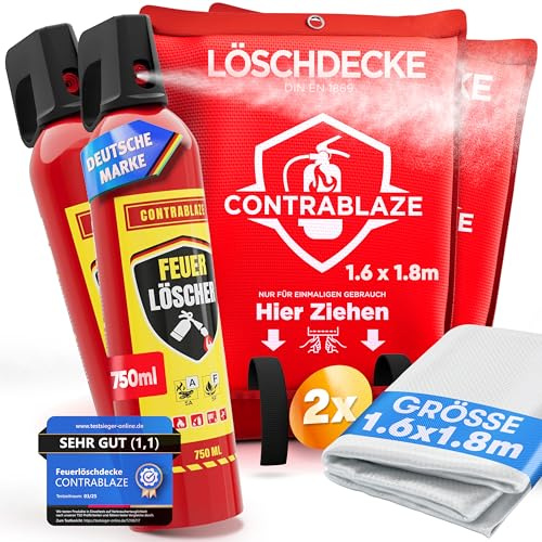Feuerlöschspray 2X 750ml + Feuerlöschdecke 2X 1,6x1,8m Set – Brandschutz Set für Haushalt, Küche & Auto – Mini Feuerlöscher Spray + Löschdecke EN1869 – für Fettbrand, Elektrobrand & Notfälle