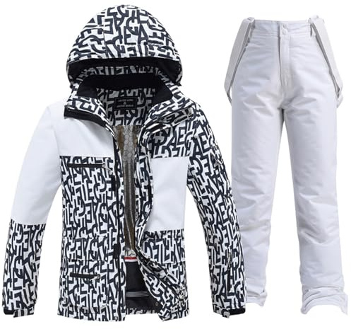 Monos de esquí genéricos Monos de esquí para hombres y mujeres Trajes de esquí calientes (White, S)