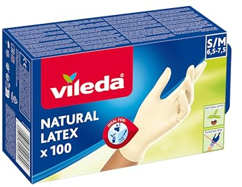 Vileda Guanti Natural Lattex100 USA e Getta, Guanti in Lattice Naturale, Senza Polvere, S/M, 100 unità