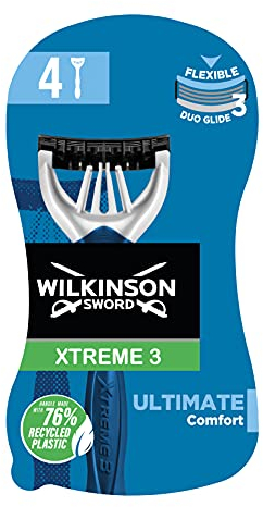 Wilkinson Sword Xtreme 3 Ultimate Men's Disposable Razors, Ultimate Addition to Wash Bags for Men's Grooming, Great Shavers for Routine Shaving, 4 Pack