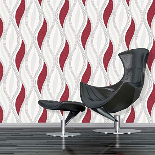 Red Glitter Waves Silver White Quality Textured Vinyl Feature Wallpaper