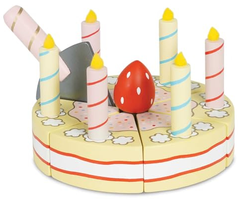 Le Toy Van - Childrens Wooden Honeybake Vanilla Birthday Cake Food Pretend Toy | Birthday Cake Or Afternoon Tea Role Play Toy, 7 x 14 x 14 cm | wooden cake toy, pretend food play, role play set, birthday and tea party fun, 7 x 14 x 14 cm