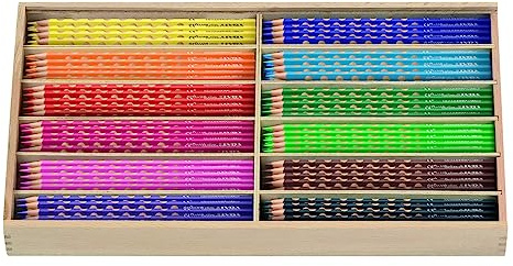 LYRA Groove Slim Buntstifte lackiert Schulbox 144 Stk. | Holzbuntstifte, ergonomischer Naturgriff, dreikant, Mine 3,3mm, 12 x 12 Farben