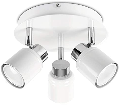 MiniSun | Modern Chrome and White Adjustable 3 Way Round Plate Ceiling Spotlight | Ceiling Spots, Home Décor & Improvement Essential | Includes 3 x 5W GU10 Warm White LED Bulbs