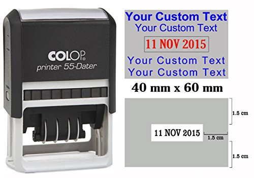P 55, Timbro datario con testo personalizzato con data timbro autoinchiostrante colop “Timbro di gomma con data ufficio cancelleria “blu testo con rosso Data 40 mm / 60 mm