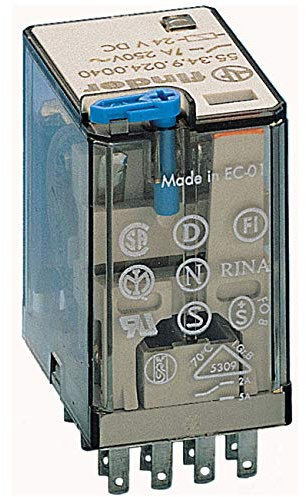 Finder Series 55 – relè industriale 12 VDC, 4 contatti, 5 A, pulsante + indicatore