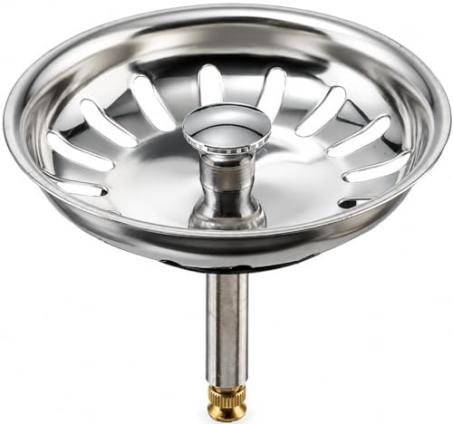 Tapón-cestillo desagüe para fregaderos Teka - Canastilla de Ø81 mm para válvulas de 90 mm - Barra de 8 x 53 mm (ajustable hasta 65 mm) - Diámetro de 43 mm incluida la junta