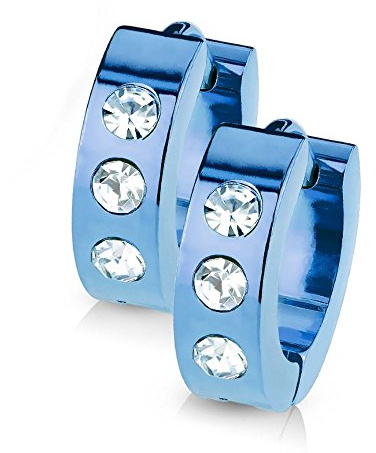 Bungsa CREOLEN mit KRISTALL-STEIN SET - Silber, Schwarz, Gold, Rosegold, Blau - EDELSTAHL Klappcreolen - Klapp-Ohrringe mit 3 gefassten klaren Steinen - für Damen & Herren - 1 Paar Kreolen Kristall