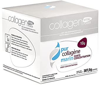 Collagen Vital Power - Actifs de Biopeptides de Pur Collagène Marin à Forte Concentration - Complément Alimentaire Anti-Age Régénérateur - Fabrication Française - Arôme Pêche, 10g